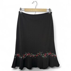 Ann Taylor Black Embroidered Ruffle-Hem Skirt – Women’s Size 4